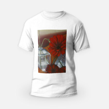 Koszulka T-shirt biała męska flowers red - Justi Create