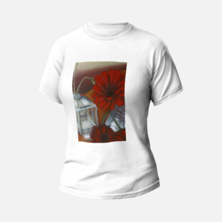 Koszulka T-shirt biała damska flowers red - Justi Create