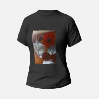 Koszulka T-shirt czarna damska flowers red - Justi Create