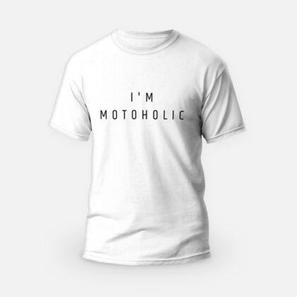 Koszulka T-shirt biała męska TROCHĘ HUMORU I'M MOTOHOLIC - Drakulowe Motolove