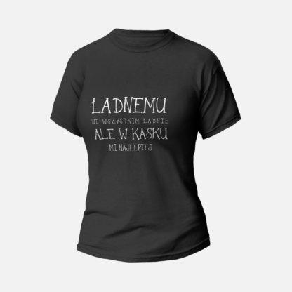 Koszulka T-shirt czarna damska TROCHĘ HUMORU W KASKU NAJLEPIEJ - Drakulowe Motolove