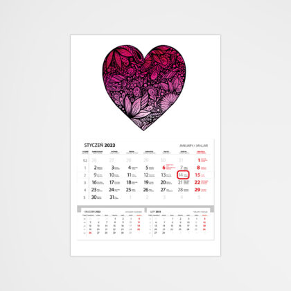 Kalendarz jednodzielny 31.5x47cm Serce - Love Domowe
