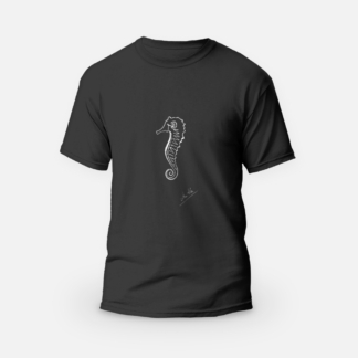 Koszulka T-shirt czarna męska Zwierzęta Line Art Seahorse - Love Domowe