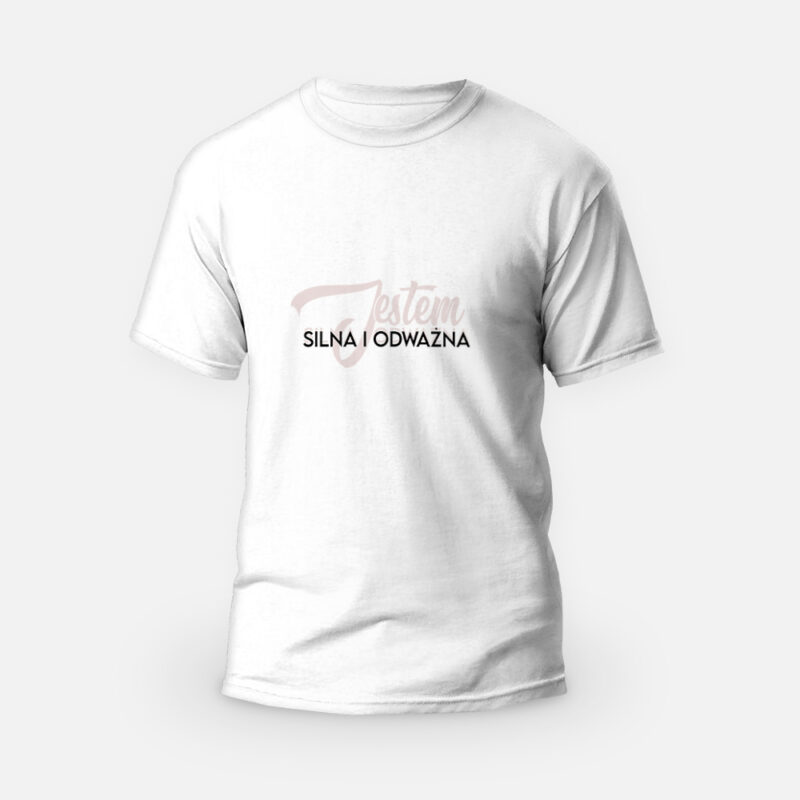 Koszulka T-shirt biała męska Afirmacje dla każdego Jestem silna i odważna - IUS Artis